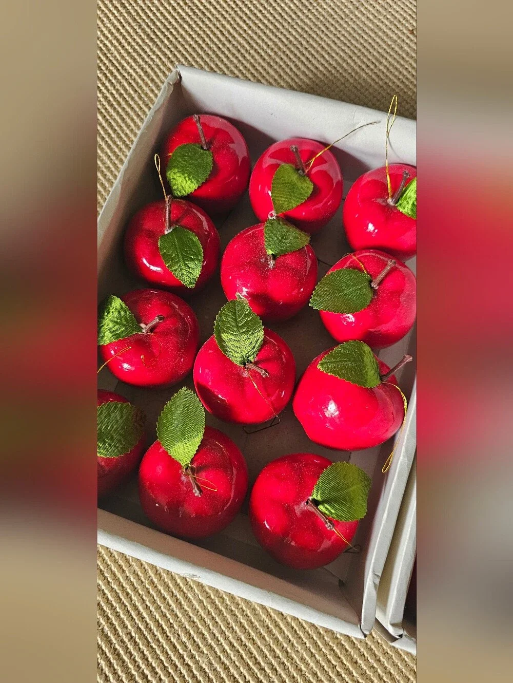 2 Vintage Sets of 12 Red Apple Christmas Ornaments